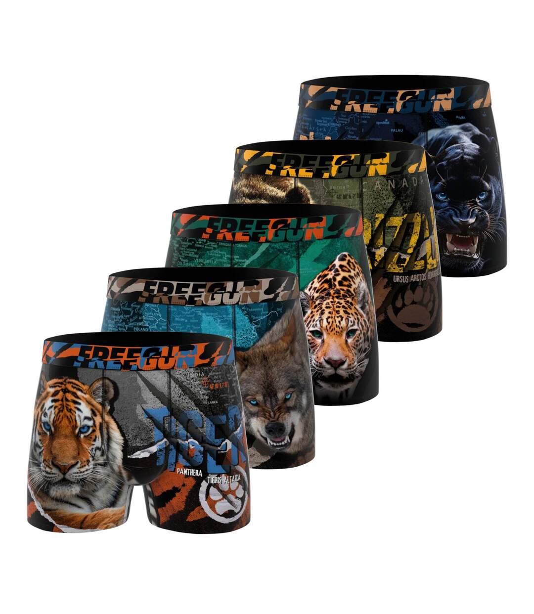 Lot de 5 boxers homme Wild Animals Freegun-1