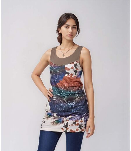 Tunique femme sans manches fleurie asymétrique col rond - Fluide et confortable