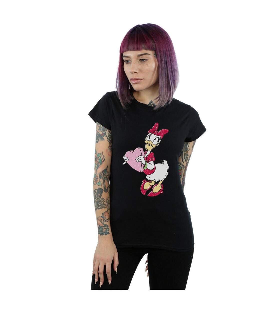 Disney T-shirt en coton Daisy Duck Love Heart - Femmes/Ladies (Noir) - UTBI32443-2