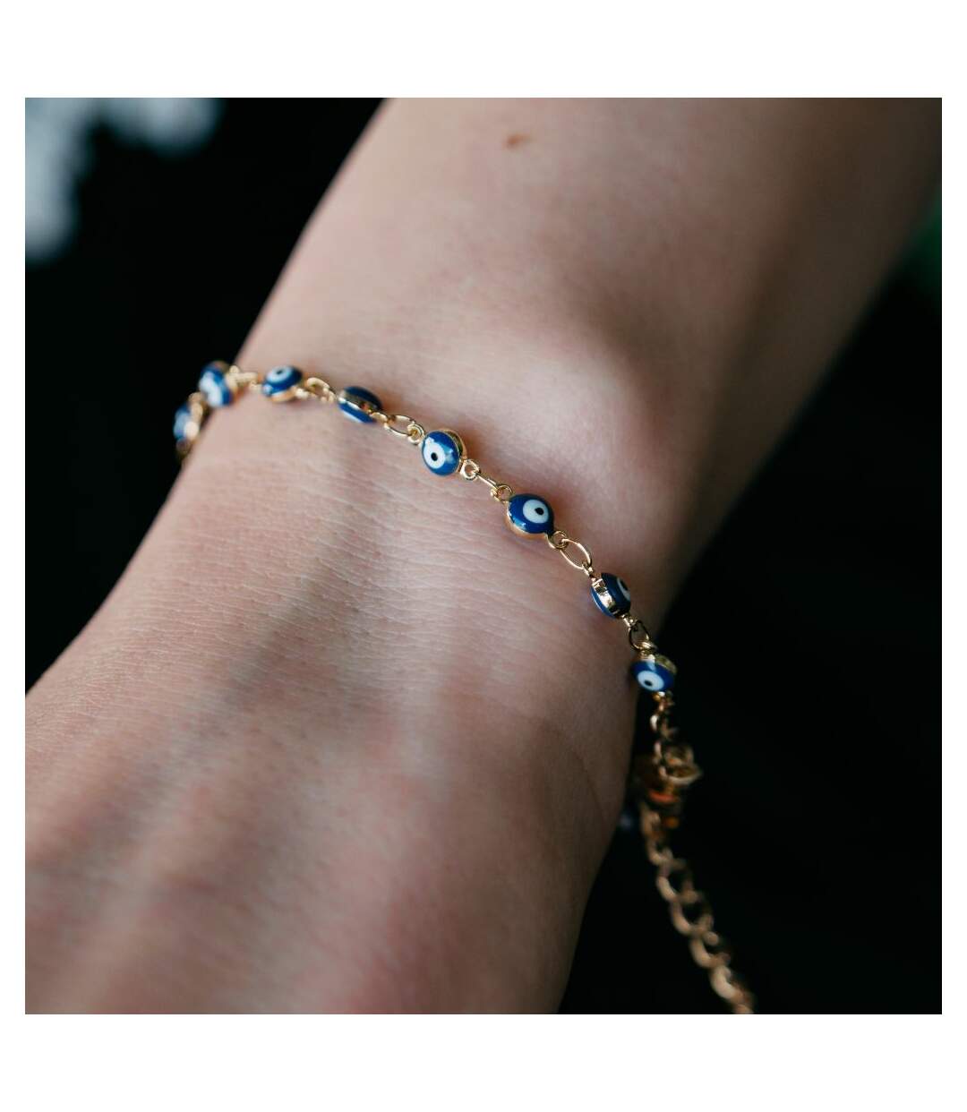 Blue Turkish Evil Eye Beaded Charm Protection Minimalist Adjustable Bracelet-2