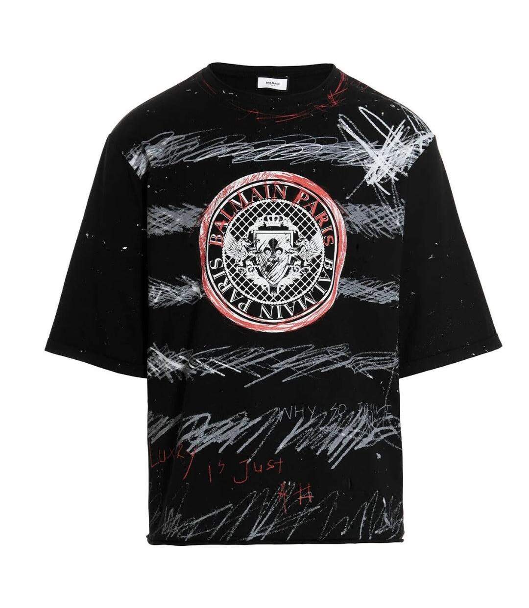 Mens Paris Graffiti Logo T-shirt Black Balmain-2