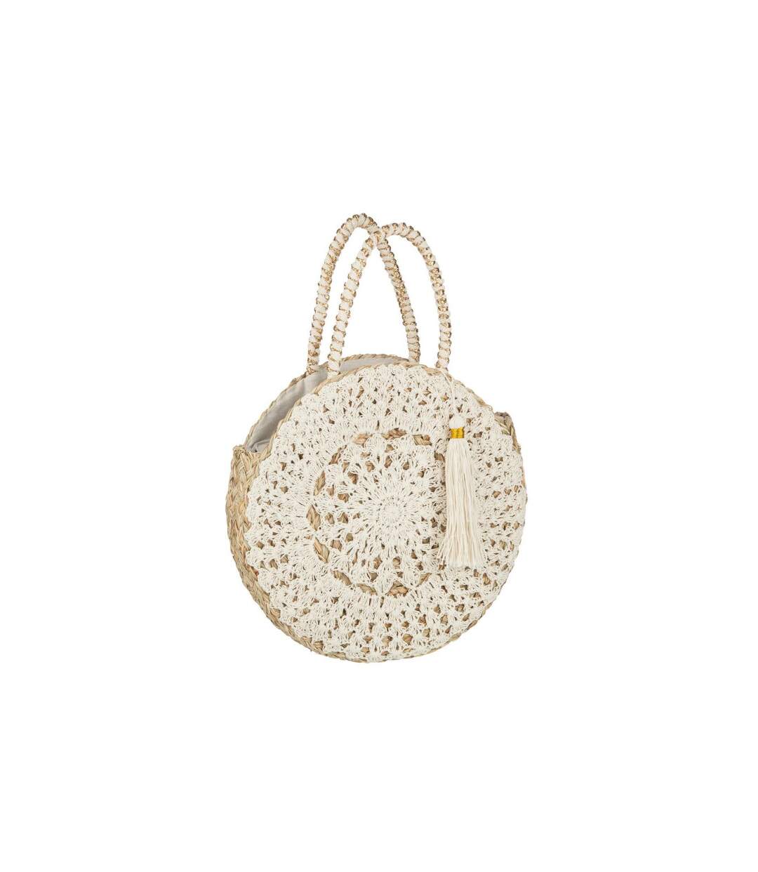 Sac de Plage Rond Bali 40cm Naturel & Blanc-1