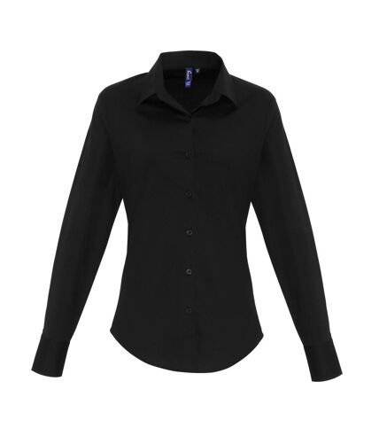 Premier Womens/Ladies Stretch Fit Poplin Long Sleeve Blouse (Black) - UTRW6588