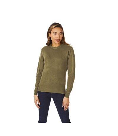 Womens/ladies Soft Touch Crew Neck Jumper Khaki Green Light And Shade