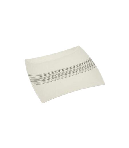 Lot de 6 Assiettes Plates Carrées Lignes 26cm Blanc