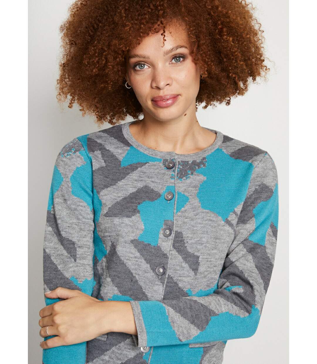 Veste boutonnée jacquard graphique-5