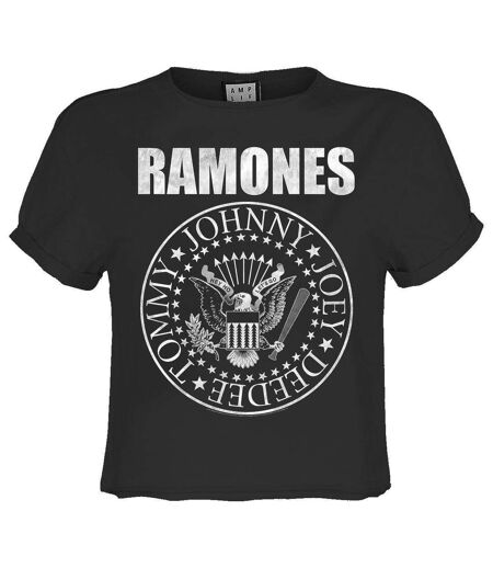 Womens/ladies classic seal ramones crop top charcoal Amplified