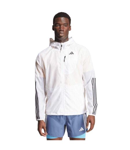 Mens Own The Run 3 Stripes Jacket White Adidas