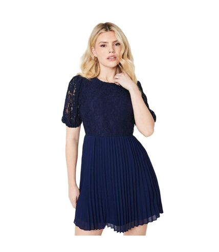 Womens/ladies lace chiffon pleated mini dress navy Dorothy Perkins