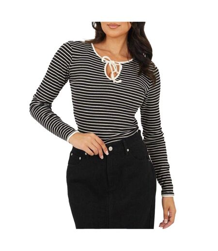Womens/ladies Striped Top Black Cream Brave Soul
