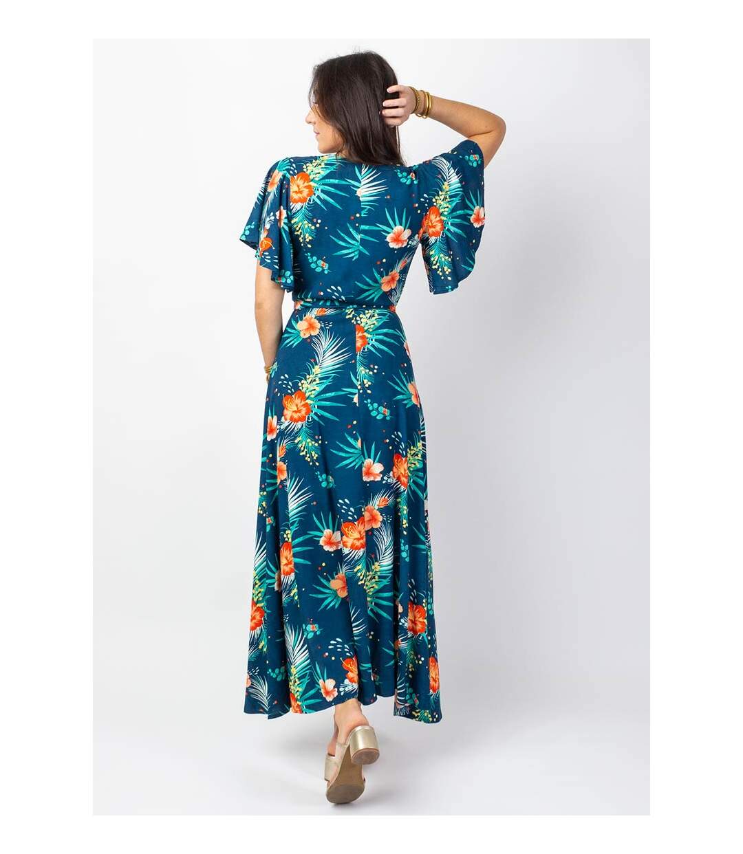 Robe longue SAKURA bohème imprimé fleurs tropicales Coton Du Monde