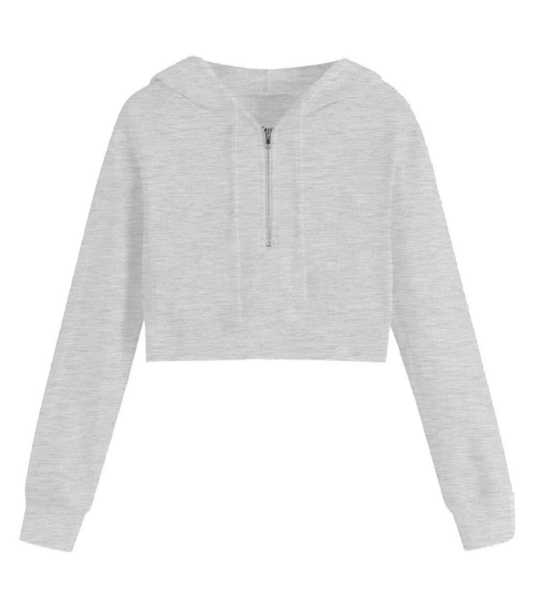 Sweat Court À Capuche Motif/style Uni Femme Gris Miso-1