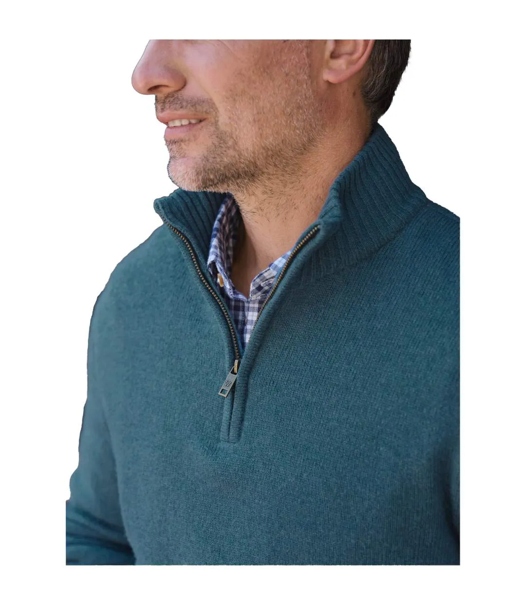 Pull À Col Zippé En Laine D'agneau Pour Hommes Turquoise Pâle WoolOvers-3