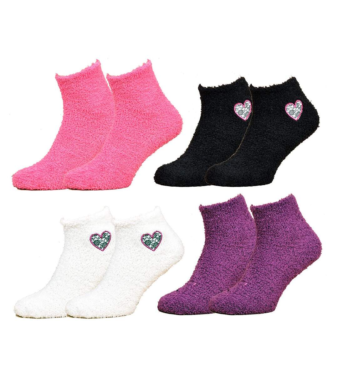 Chaussettes pour Femme Casa Socks Toucher Doux Pack de 4 Paires Brodées Coeur