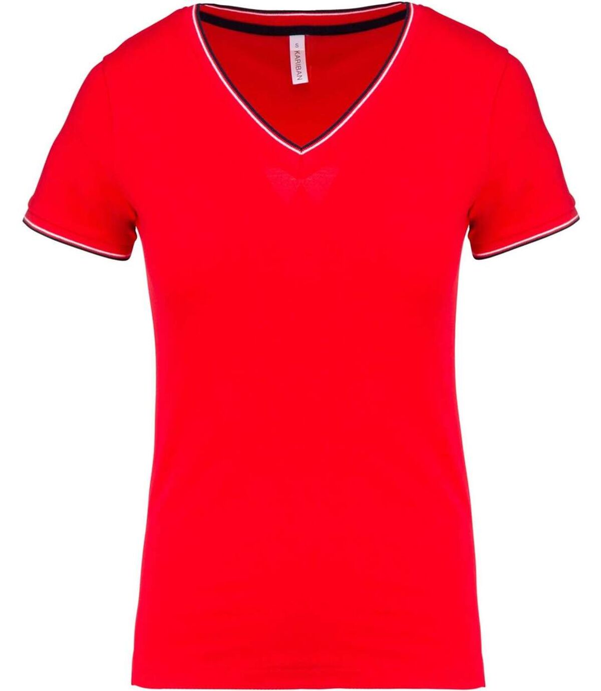 T-shirt manches courtes coton piqué col V K394 - rouge - femme