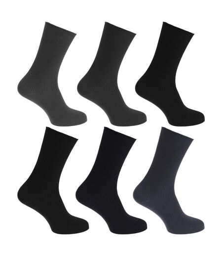 Mens Anti-Bacterial Bamboo Super Soft Work/Casual Non Elastic Top Socks (6 Pack) (Grey/Navy/Black/Blue) - UTMB219