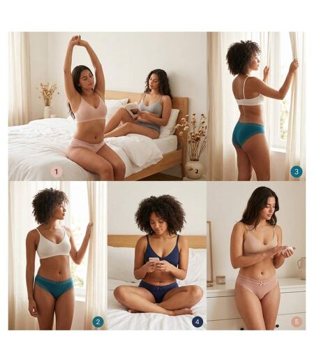 OZABI Lot 5 Culottes Femme Coton Mini Dentelle Nœud Satin