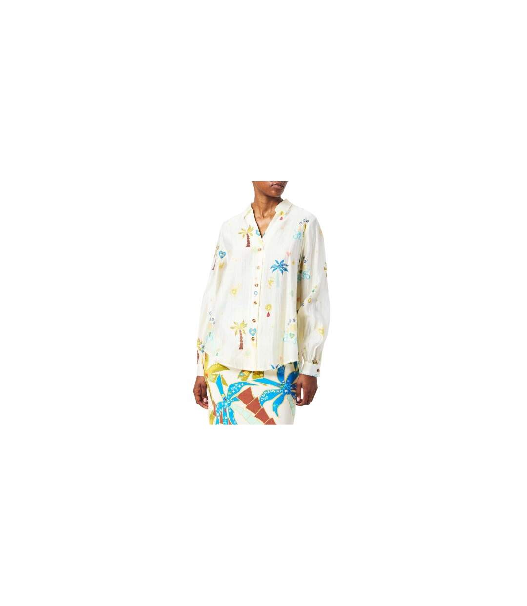Chemise Manches Longues Motif/style Imprimé Palmier Femme Crème Never Fully Dressed-1