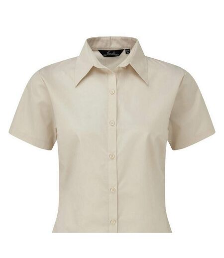 Short Sleeve Poplin Blouse / Plain Work Shirt Natural Premier