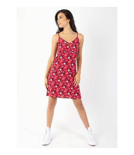 Robe courte fines bretelles BEA rouge fleurie Coton Du Monde