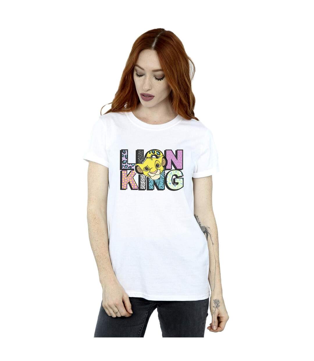 Disney Womens/Ladies The Lion King Pattern Logo Cotton Boyfriend T-Shirt (Blanc) - UTBI29472-2