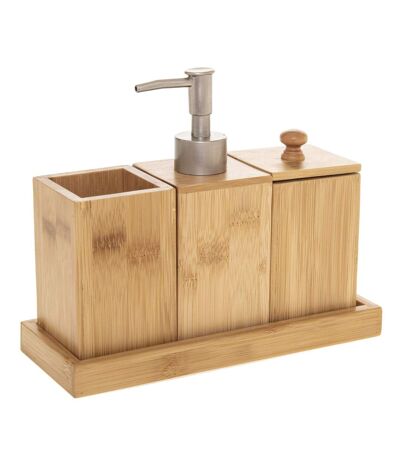 Coffret accessoires de lavabo en bambou - 4 Pièces