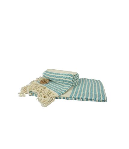 A&R Towels Hamamzz Peshtemal traditional Woven Towel (Petrol Blue/Cream)