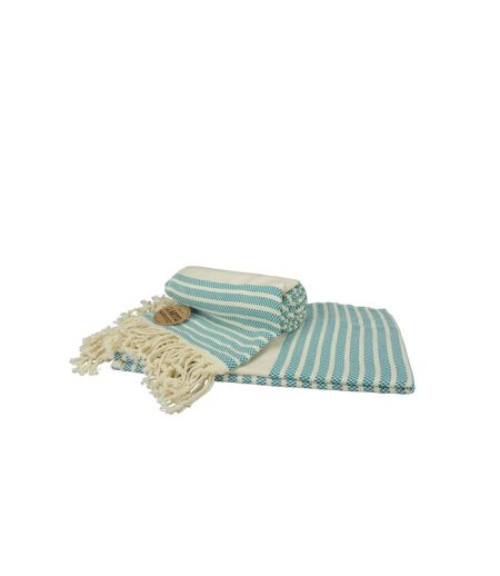 A&R Towels Hamamzz Peshtemal traditional Woven Towel (Petrol Blue/Cream) - UTRW7280