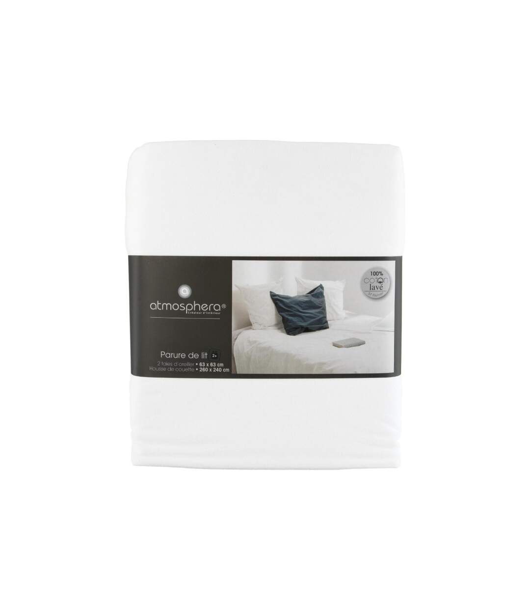 Parure de Lit 3 Pièces Coton Lavé 240x260cm Blanc-5