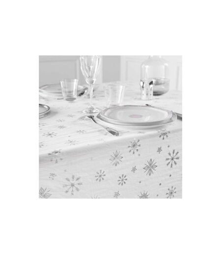 Nappe Antitache Imprimé Astrelia 140x240cm Blanc & Argent