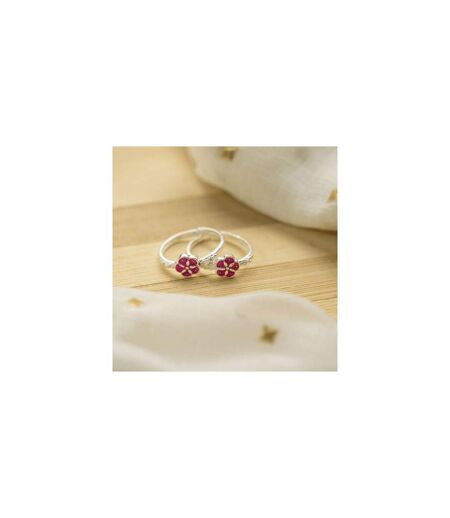 Adjustable Dainty Silver Red Floral Slim Daisy Stacking Ring