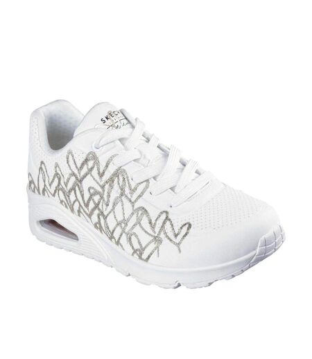 Womens/ladies Goldcrown Glitter Heart Trainers White Gold Skechers