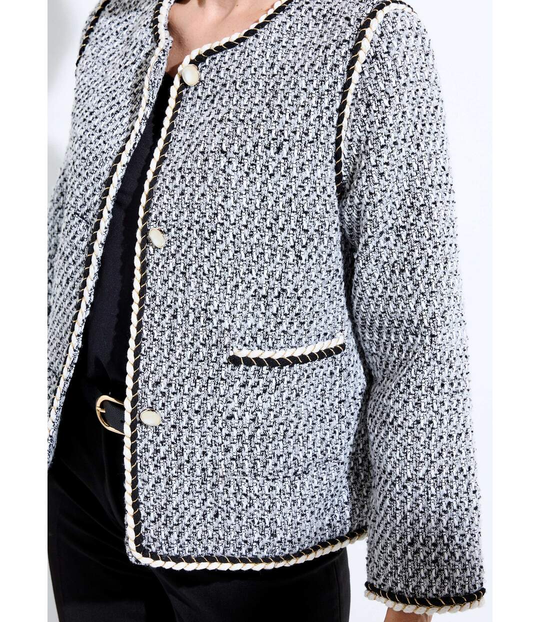 Veste courte sans col tissu effet tweed-4