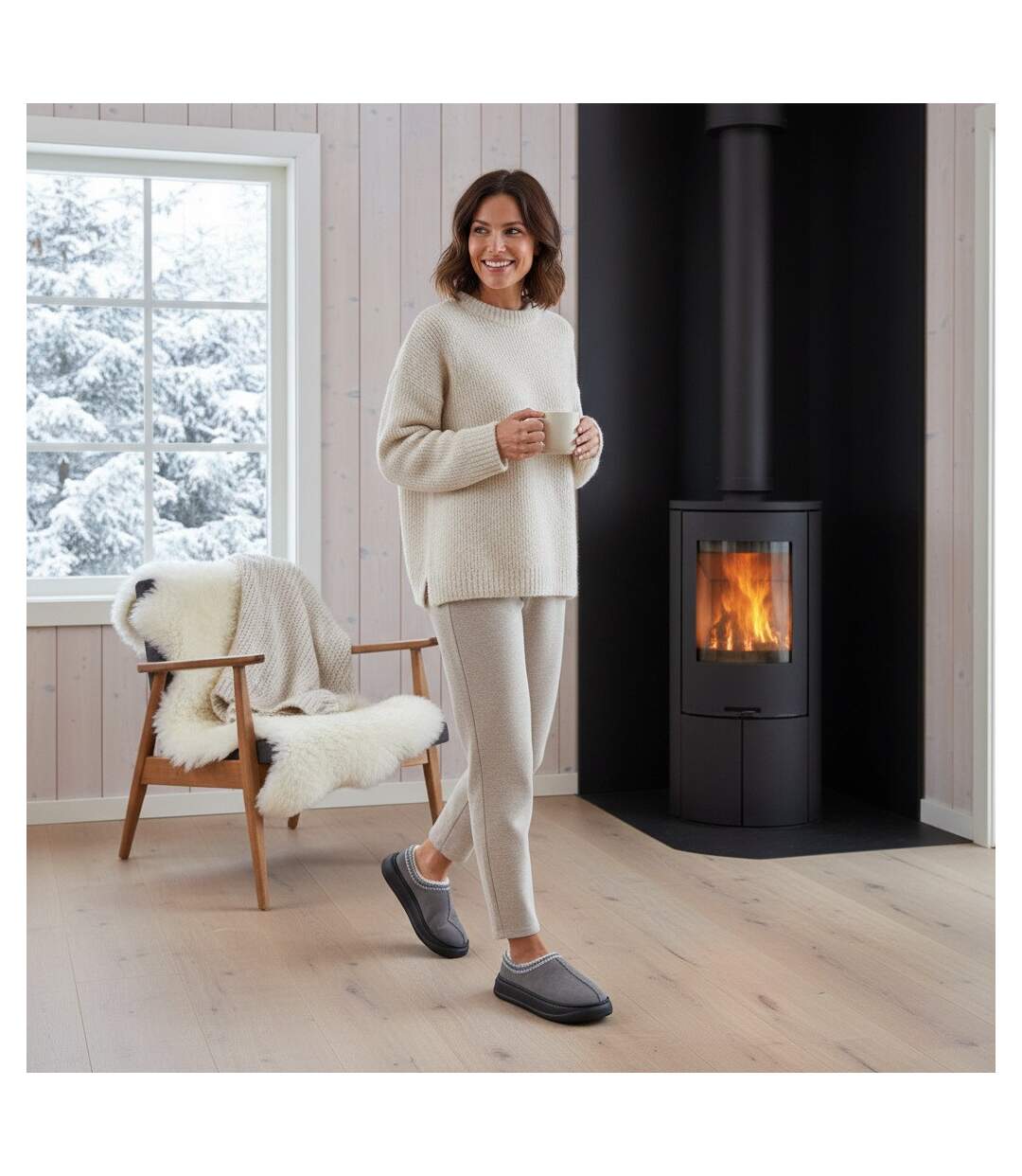 OZABI Chaussons Femme Style Scandinave, Talon Fermé, Intérieur Fourré-5