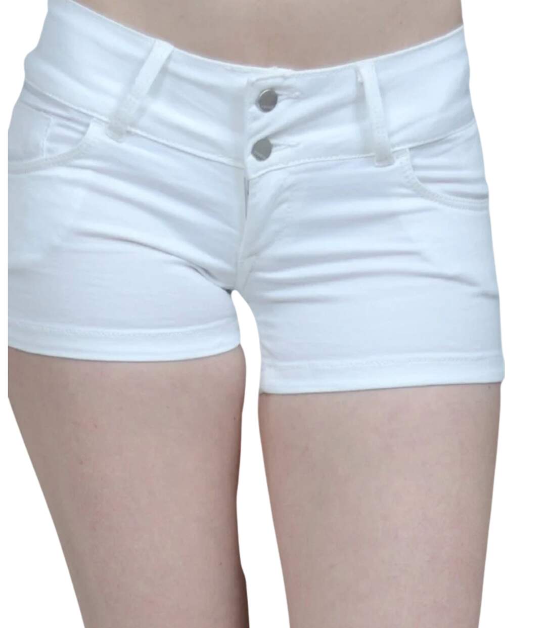 Short Push-Up Femme en Coton Lycra Blanc - Coupe Mode 5 Poches-4
