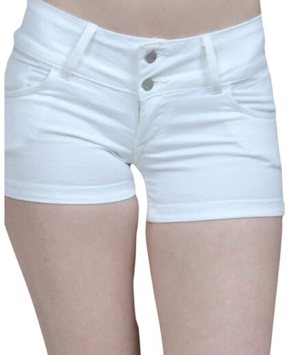 Short Push-Up Femme en Coton Lycra Blanc - Coupe Mode 5 Poches