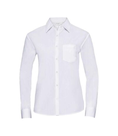 Womens/ladies Poplin Easy-care Long-sleeved Formal Shirt White Russell Collection