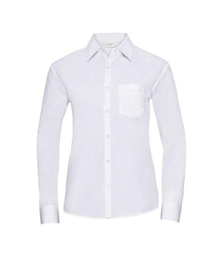 Womens/ladies Poplin Easy-care Long-sleeved Formal Shirt White Russell Collection