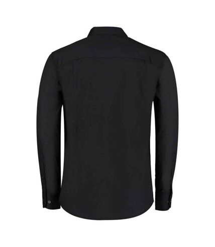 Kustom Kit Mens Mandarin Collar Long-Sleeved Shirt (Black)