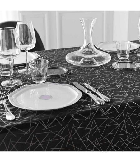 Nappe Antitache Imprimé Mikado 140x240cm Noir & Argent