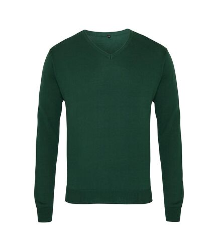 Premier Mens Knitted Cotton Acrylic V Neck Sweatshirt (Bottle Green) - UTPC6849