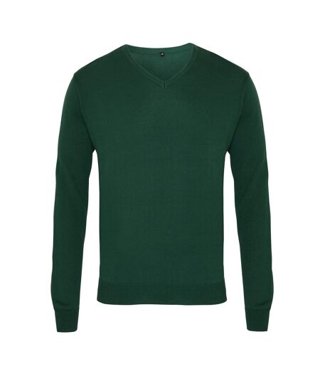 Premier Mens Knitted Cotton Acrylic V Neck Sweatshirt (Bottle Green)