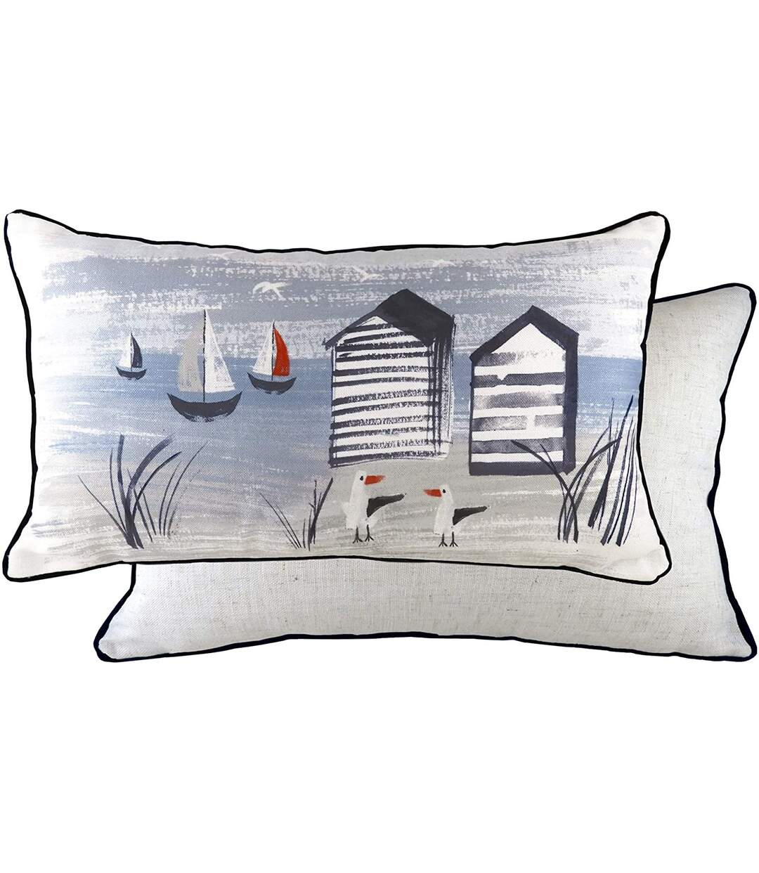 Nautical beach hut cushion cover 43cm x 43cm blue/grey/black Evans Lichfield