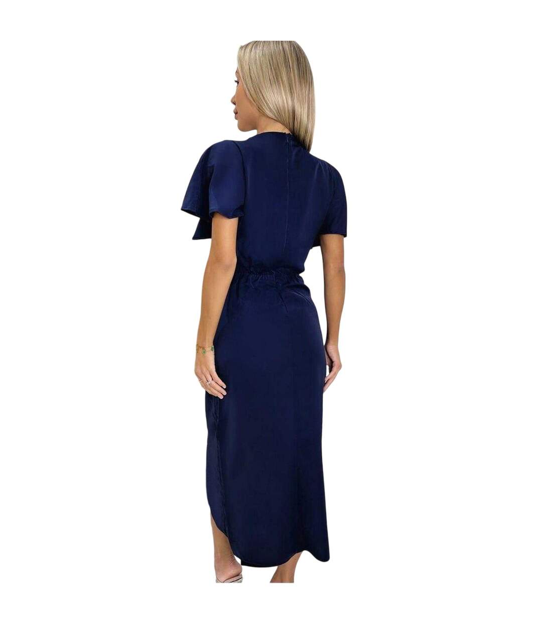 Womens/ladies Polyester Buckle Detail Flutter Wrap Dress Navy AX Paris-3