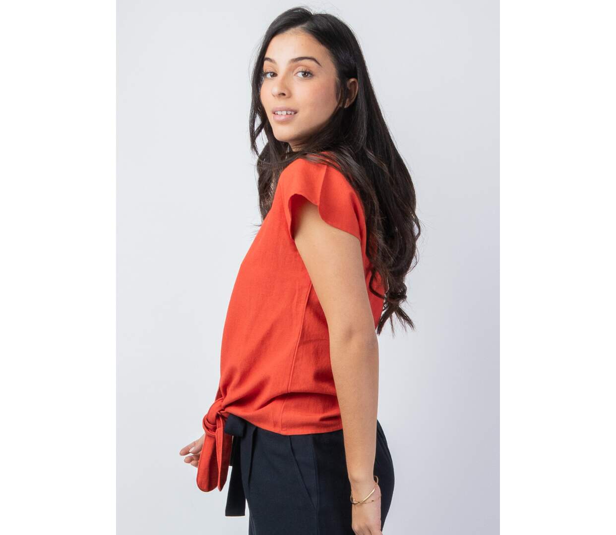 Top femme été manches courtes ERMINE uni terracotta Coton Du Monde-3