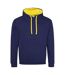 Sweat À Capuche Varsity Adulte Bleu Marine Oxford Jaune Awdis-1