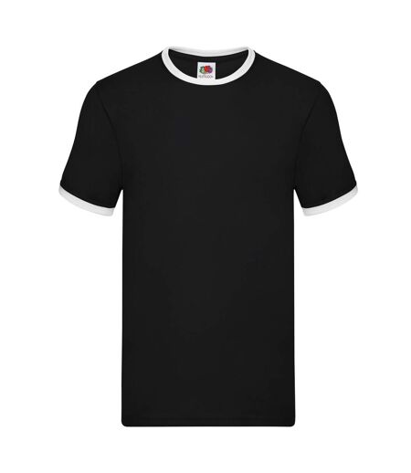 Mens Ringer Contrast T-shirt Black White Fruit Of The Loom