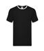 Mens Ringer Contrast T-shirt Black White Fruit Of The Loom-1