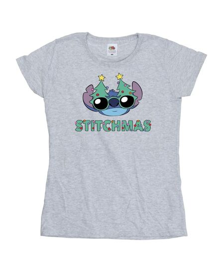 Disney T-shirt en coton Femmes/Ladies Lilo & Stitch Lunettes de Stitchmas (Gris sportif) - UTBI26103