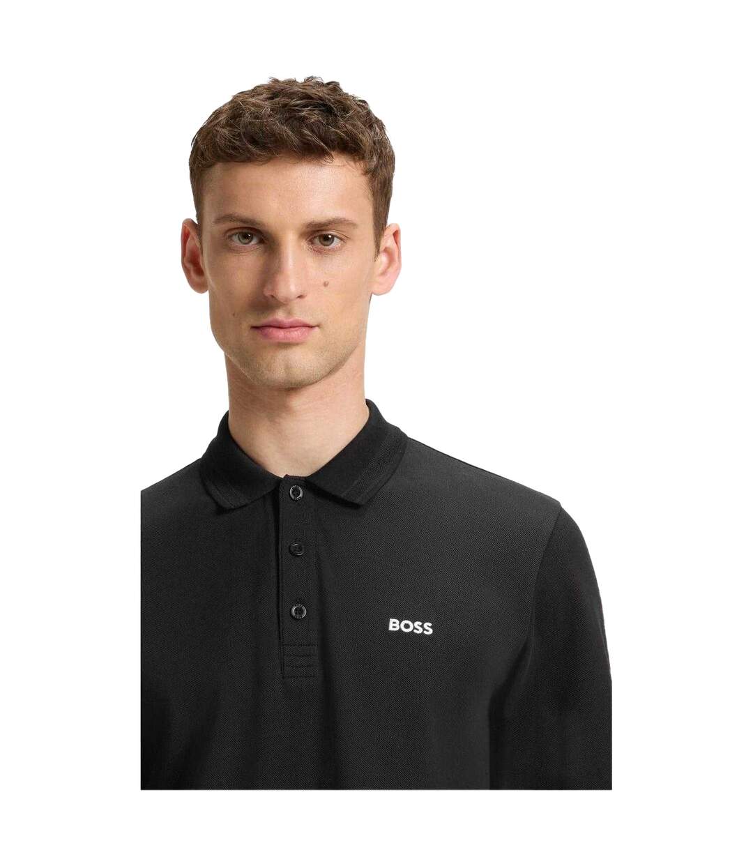 Mens Plisy Long-sleeved Polo Shirt Black Boss-4